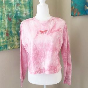 ALL IN FAVOR Pink Tie Dye Butterfly Crop Top M